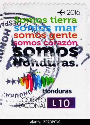 MOSCOW, RUSSIA - JUNE 8 2023: Postage stamp printed in Honduras shows Somos, circa 2016 Stock Photo