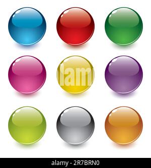 Vector illustration of 9 shiny, glossy, realistic, dimensional, colorful spheres; easy to edit Stock Vector