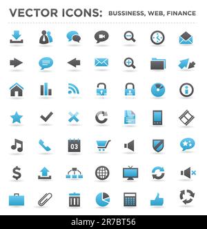 Set of 49 business web finance icons set, blue and gray, vector illustration, easy to edit Stock Vector
