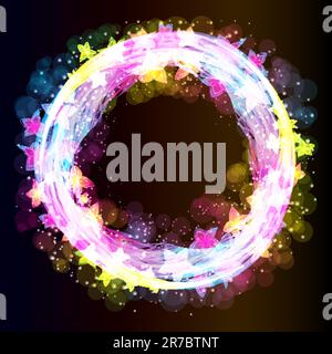 Ring of flowers and light on a dark background. Vector. Stock Vector