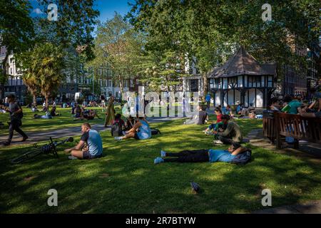 Soho Square W1 -  Soho Square is a green space in London's Soho Entertainment District dating back to 1681 - London's Soho district green spaces Stock Photo