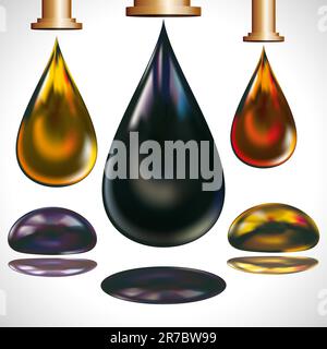 Large drops of oil dripping from the faucets. Stock Vector