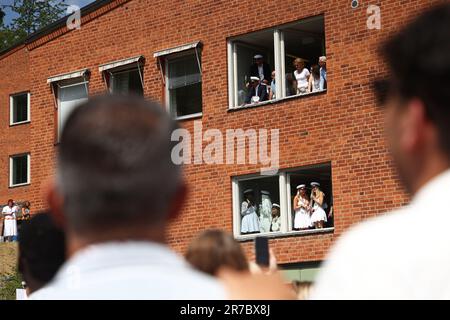 Happy students during Wednesday's graduation at Platengymnasiet in Motala, Sweden. Stock Photo