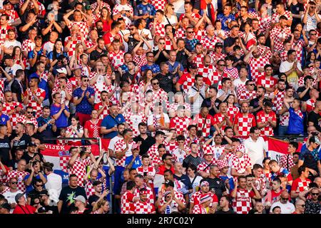 ROTTERDAM, NETHERLANDS - JUNE 14: supporters of Croatia look on during the UEFA Nations League 2022/23 Semifinal match between Netherlands and Croatia at the De Kuip on June 14, 2023 in Rotterdam, Netherlands (Photo by Joris Verwijst/BSR Agency) Credit: BSR Agency/Alamy Live News Stock Photo