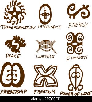 An image of Adinkra symbols isolated on white background. Stock Vector