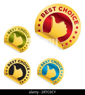 Vector illustration set of four award stylish Best Choice stickers in gold for your business in retail. Stickers are isolated on white; easy to edit. Stock Vector
