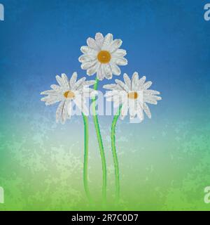 abstract floral background with chamomiles on blue Stock Vector