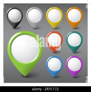 Set of round 3D pointers with place for your content - green version (check my portfolio for more) Stock Vector