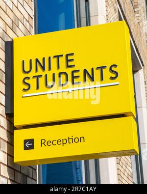 London, UK - March 2nd 2023: A sign on the exterior of the Unite Students living accommodation in the Aldgate area of London, UK. Stock Photo