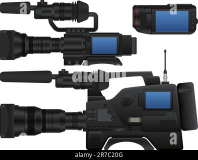 Layered vector illustration of three kinds of  video camera. Stock Vector