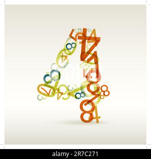 Number four made from colorful numbers -  check my portfolio for other numbers Stock Vector