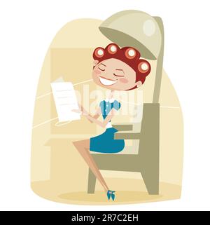 Retro cartoon woman, at the hair salon, vector illustration Stock Vector