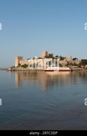 Bodrum, Turkey. April 22nd 2022 Beautiful Bodrum Castle and seaside harbour on the southwest turquoise coast of Turkey, popular holiday town with fore Stock Photo