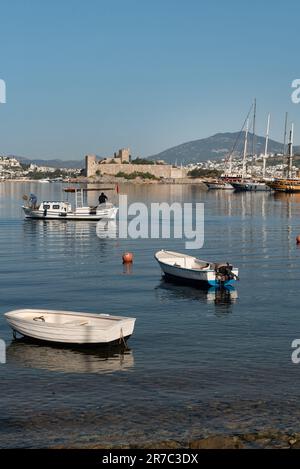 Bodrum, Turkey. April 22nd 2022 Beautiful Bodrum seaside harbour on the southwest turquoise coast of Turkey, popular holiday town with foreign tourist Stock Photo
