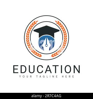 Education Logo Design Global Academy Graduation Hat Logotype Stock Vector
