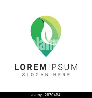 Green Leaf Location Logo Design Travel Destination Logotype Stock Vector
