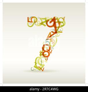 Number seven made from colorful numbers -  check my portfolio for other numbers Stock Vector