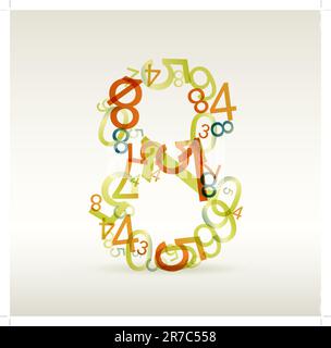Number eight made from colorful numbers -  check my portfolio for other numbers Stock Vector