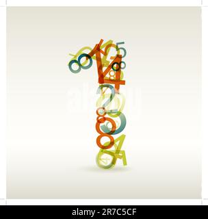 Number one made from colorful numbers -  check my portfolio for other numbers Stock Vector