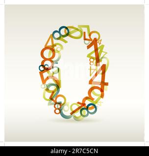 Number zero made from colorful numbers -  check my portfolio for other numbers Stock Vector