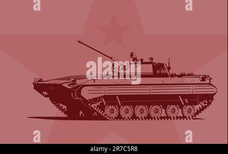 Vector  illustration of  Infantry fighting vehicle on a red background. Stock Vector
