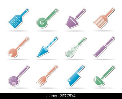 different kind of kitchen accessories and equipment icons - vector icon set Stock Vector