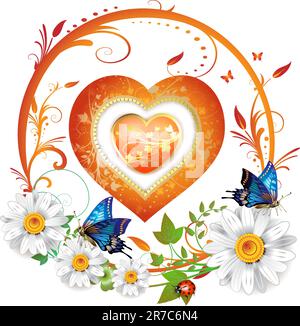Valentine's day card. Heart and butterflies Stock Vector