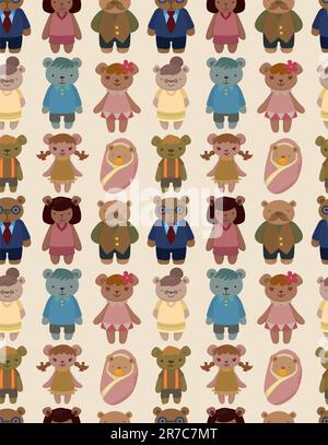 cartoon bear family icon set seamless pattern Stock Vector