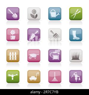 Garden and gardening tools and objects icons - vector icon set Stock Vector