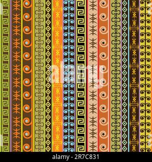 Texture with ethnic geometrical ornaments, colored African motifs background Stock Vector