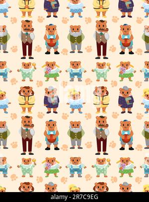 cartoon bear family icon set seamless pattern Stock Vector