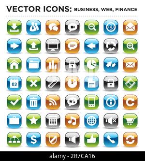 Set of colorful shiny stylish  business internet finance icons, could use also as business web finance buttons;vector illustration, easy to edit Stock Vector