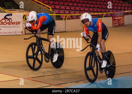 Cottbus, Germany. 14th June, 2023. Cups awarded to the top three ...