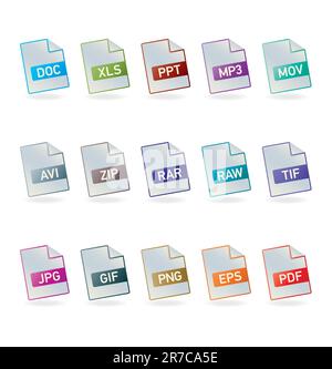 Vector file formats icon set for website or presentation; Document Icon Set; Color Vector Icons Series; easy to edit Stock Vector