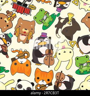 cartoon animal play music seamless pattern Stock Vector