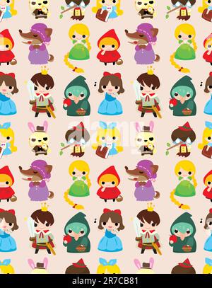 cartoon story people seamless pattern Stock Vector
