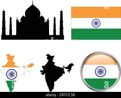 India flag,map and buttons - vector Stock Vector