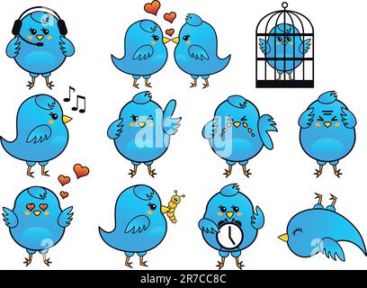 blue birds icon set, vector Stock Vector