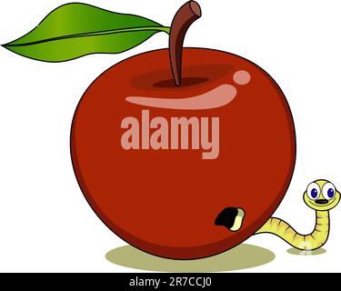 Maggot in the red apple Stock Vector