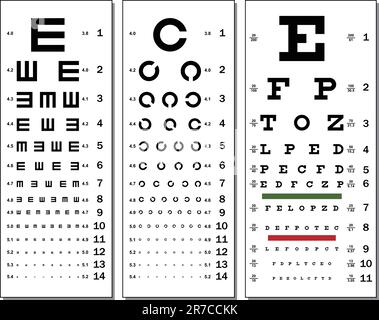 Layered vector illustration of three kinds of Eye Chart. Stock Vector