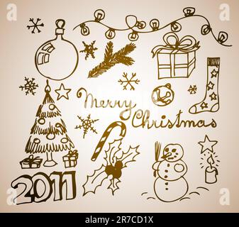 Vector Christmas and New Year doodle illustration Stock Vector