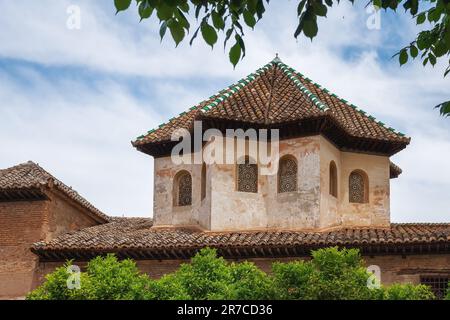 Tower of Hall of the Abencerrajes at Nasrid Palaces of Alhambra - Granada, Andalusia, Spain Stock Photo