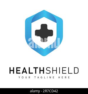 Health Care Shield Logo Design with Plus Sign Hospital Clinic Logotype Stock Vector