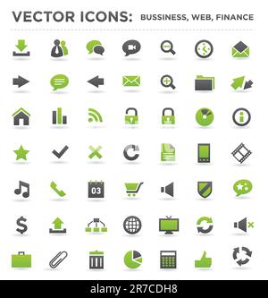 Set of stylish modern business internet finance icons, green and gray, vector illustration, easy to edit Stock Vector
