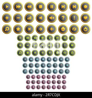 colorful vector set of icons and buttons for mobile and web  applications; vector icon and button multimedia  set; easy to edit. Stock Vector
