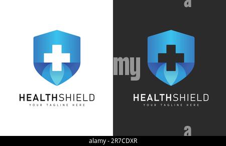 Health Care Shield Logo Design with Plus Sign Hospital Clinic Logotype Stock Vector