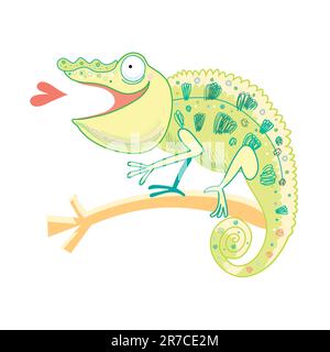 jolly green chameleon with a heart on a white background Stock Vector