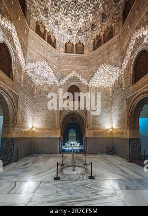 Hall of the Two Sisters (Sala de las Dos Hermanas) at Nasrid Palaces of Alhambra - Granada, Andalusia, Spain Stock Photo