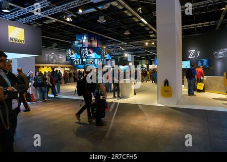 COLOGNE, GERMANY - CIRCA SEPTEMBER, 2018: Nikon space at Photokina Exhibition. Photokina is a trade fair held in Europe for the photographic and imagi Stock Photo