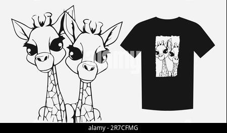 Adorable illustration of two cute baby giraffe heads. Perfect for children's designs, zoo-related projects, and showcasing the bond of siblings or Stock Vector